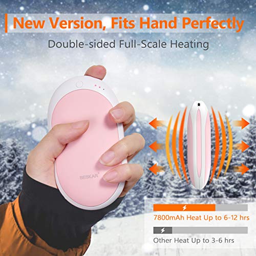 BESKAR Rechargeable Hand Warmers -7800 mAh Super Electric USB Hand Warmer & Power Bank, Reusable Portable Pocket Handwarmer, Long-Lasting Heating for Camping, Outdoor Sports, Winter Gift -Power Plus+