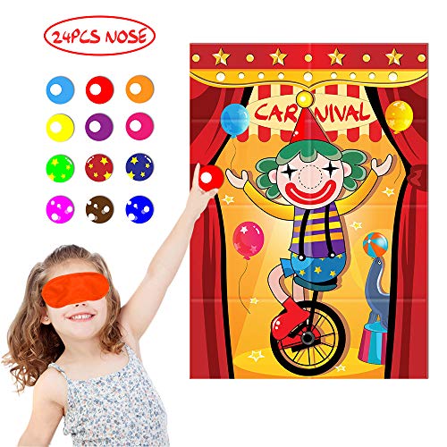 Carnival Pin The Nose On The Clown Party Game,Fun Carnival Game for Kids and Adults in Carnival Party Activities, Great Carnival Decorations and Supplies - Thumbnail 5