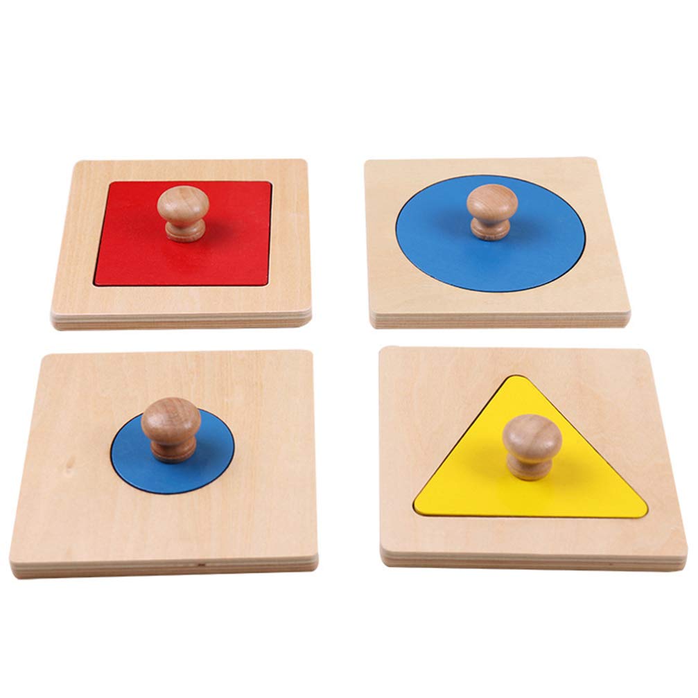 Tomaibaby 4 Pieces Geometric Puzzle Board Montessori Multiple Shape Puzzle Knob Wooden Preschool Learning Material Toy Educational Toy