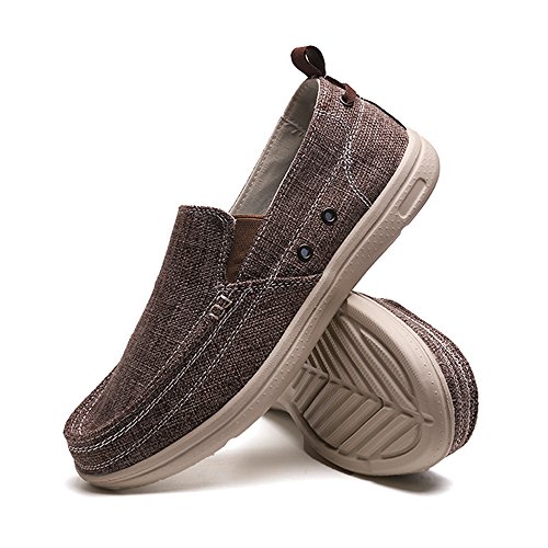 BEFAiR Lightweight Slip On Canvas Shoes Vintage Comfort Casual Loafers Breathable Boat Shoes for Men Brown Size 45 EU(12 D(M) US)