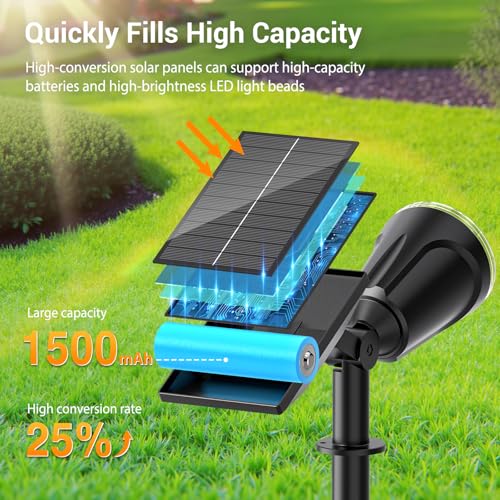 GEARLITE Solar Lights for Outdoor Garden, Warm White Solar LED Spotlight Outdoor with 1500 mAh Battery, 1200 Lumen Solar Lights for Outdoor Use with IP65 Waterproof for Garden Decoration, Flowers, Walkway (Warm White, 2)