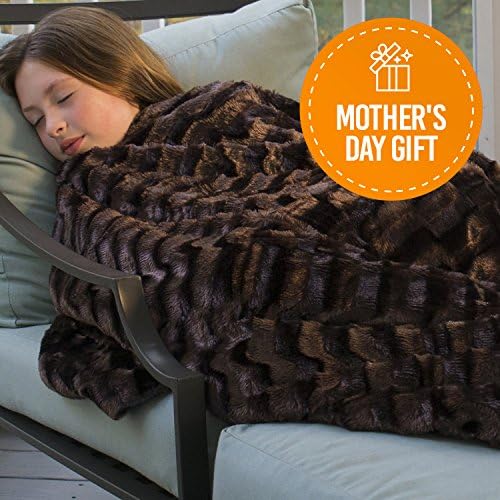 Over the Floor Superior Soft Faux Fur Sherpa Throw Blanket, Luxury Rectangular Pattern, 65x50-inches