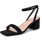Shoe Land Low Block Heels for Women – Square Open Toe Ankle Strap Chunky Heels | Slingback Dress Sandals with Double Bowknots for Wedding, Bridal & Party
