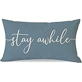 PANDICORN Modern Farmhouse Pillow Covers 12x20 with Words Stay Awhile Cozy Relax Pillow Cover Sayings Dusty Blue Outdoor Decorations Lumbar Throw Pillows Case for Home Guest Room Couch Porch Decor