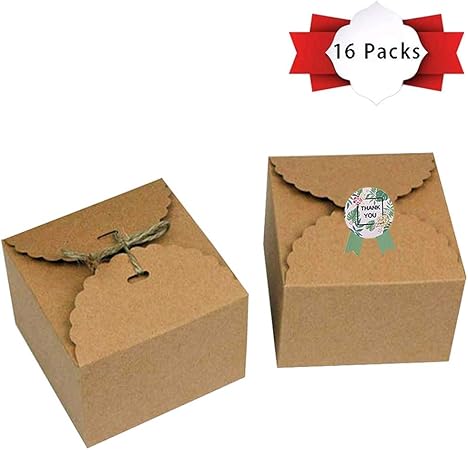 Paquete de 16 cajas de regalo de papel kraft con cintas y adhesivo, caja de cartón