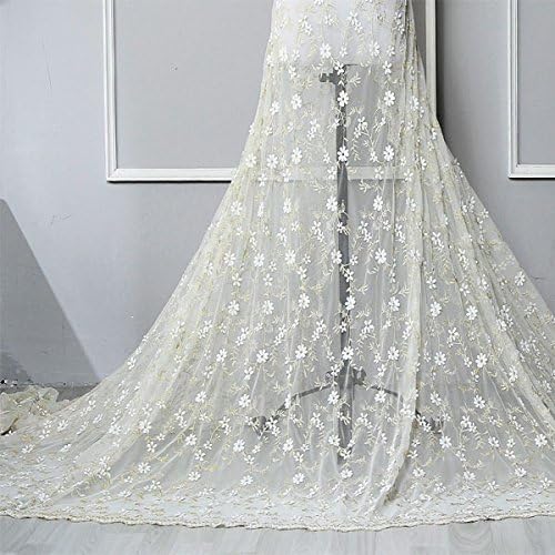 49” Width 3D Golden Thread Micro Fibre Floral Embroidery Lace Fabric by the Yard