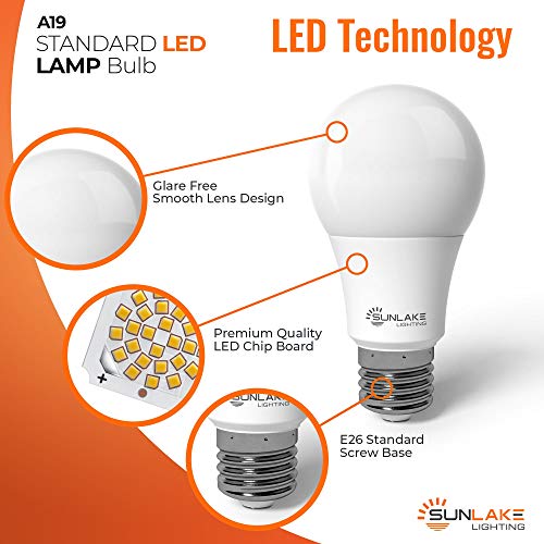 SunLake Standard LED Light Bulb 100 WATT Equivalent (15 WATT), A19, E26 Base, 5000k Daylight