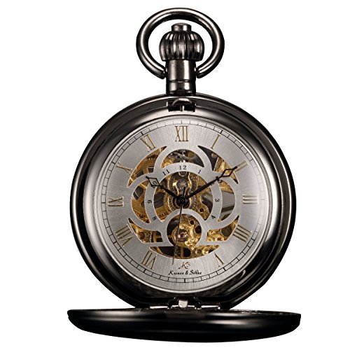 UPC 700900791380, KS Unisex KSP009 Full Hunter Skeleton Dial Mechanical Pocket Watch