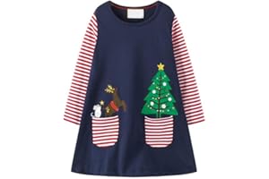 HILEELANG Toddler Girl Christmas Dress Long Sleeve Fall Winter Cotton Casual BasicTunic Shirt Dresses