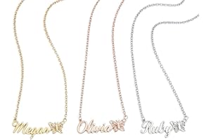 Personalized Name Necklace for Girls & Women,Custom name necklace with butterfly -18K Gold Color Plated Stainless Steel Penda