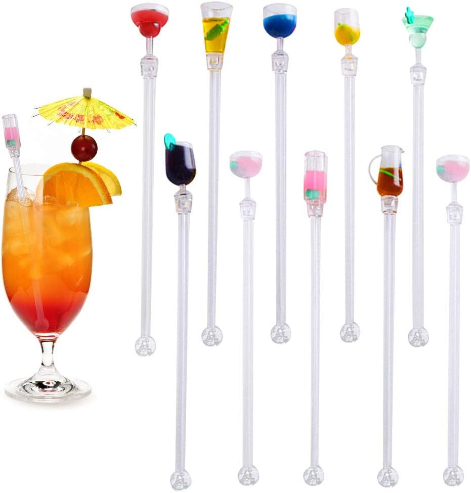 QLWNWQAD 10 Pcs Tropical Drink Stirrers Acrylic Cocktail Drink Stirrers 9'' Mixer Bar with Wine