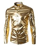 Mens Trend Nightclub Styles Metallic silver Button Down Shirts(Order 2 sizes larger)