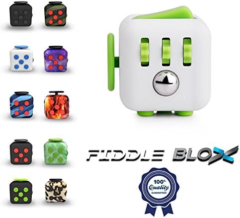 Fiddle Blox Fidget Cube Dice Toy - A Fun Way to Relieve Stress and Anxiety or ADHD for Children and Adults Anxiety Attention BEST QUALITY - USA SELLER (White with Green)