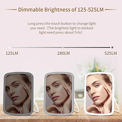 Ouesen 33 LEDs Dimmable Makeup Mirror with Lights, Vanity Mirror USB Rechargeable with Touch Screen, Lighted Travel Makeup Mirror Bright Daylight （White）