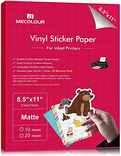 MECOLOUR Premium Printable Vinyl Sticker Paper For Cricut Matte White ...