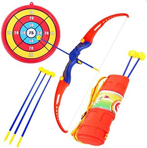 Kids Archery Bow and Arrow Toy Set Hunting Series Toy with 3 Suction Cup Arrows Target and Quiver for Outdoor Garden Fun Game