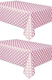 2 Pack Polka Dot Plastic Tablecloth, 108 x 54, Light Pink with White Dots