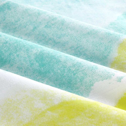 Watercolor Duvet Cover Set, 100% Cotton Bedding, Teal Blue Yellow Gray Painting Pattern Printed on White, with Zipper Closure (3pcs, Queen Size) - Thumbnail 3