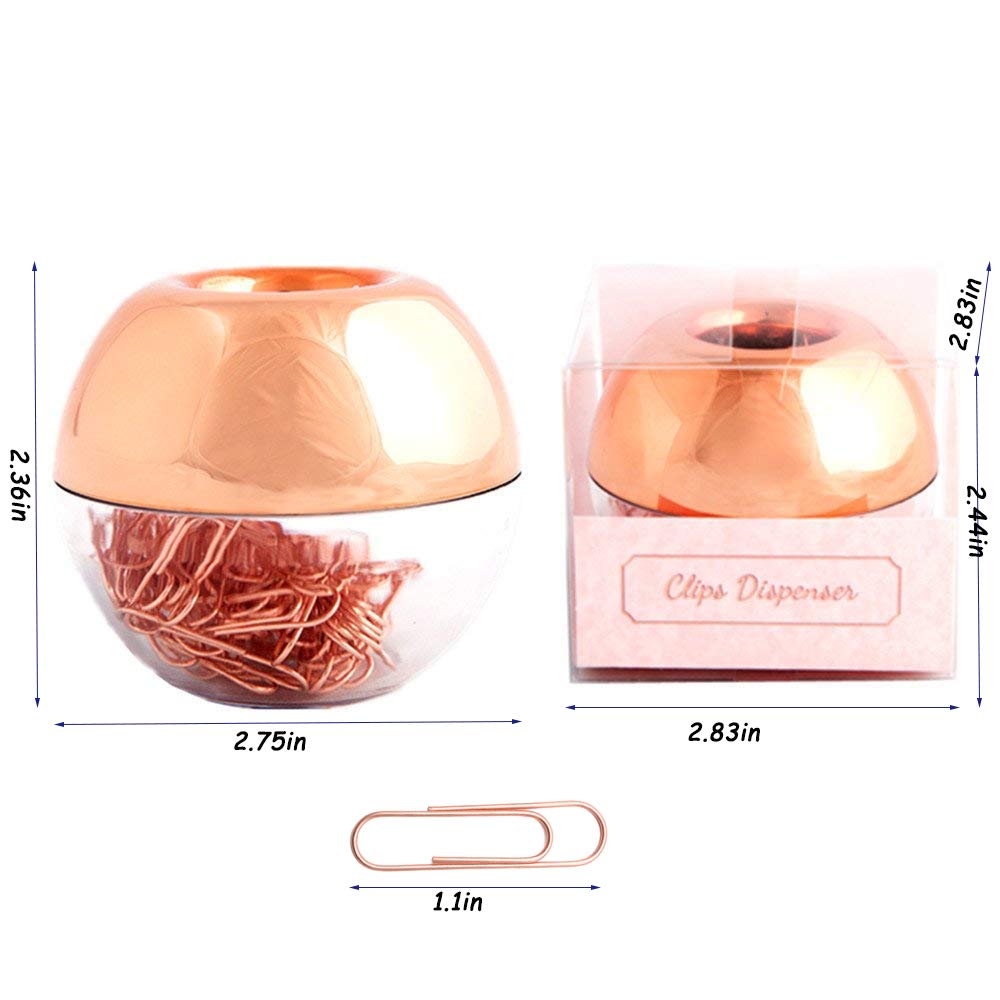 Rose Gold Paper Clips ，Light Luxury Fashion 100 pcs Paper Clips Holder 28mm in Magnetic Lid Acrylic Paper Clip Holder for Office Decor Desk Accessories