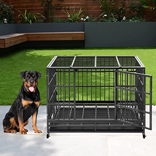 Shushim 48 Inch Heavy Duty Dog Crate Cage Kennel with Wheels, High
