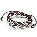 Flongo Men's Punk Style 3PCS Handcrafted Braided Curb Adjustable Chain Leather Bracelet, Fit 7-9 inch Wrist, Woven Leather Rope Wrap Surfer Cuff Bracelet