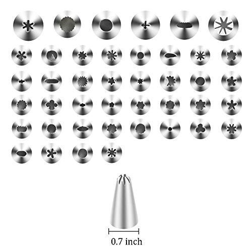 Cake Decorating Supplies Set- 42 Pieces Professional Stainless Steel Icing Tips, 3 Reusable Coupler, 2 Reusable Silicone Bag 10 Disposable Icing Bags And 1 Cleaning Brush 74 Pcs Baking Tools Kit