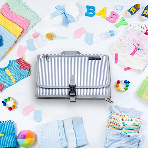 Hopscotch Portable Changing Pad | 3 Pocket Clutch | Diapering Bag Travel Kit | Waterproof Diaper Changing Station with Cushioned Mat for Baby or Toddler  - Thumbnail 7