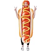 JUST FOR PARTY Hot Dog Costume for Unisex Adults,Cute Funny Food Cosplay Fancy Dress Outfits for Halloween Dress-Up Party,One Size