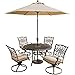 Hanover TRADITIONS5PCSW-SU 5 Piece Traditions Deep Cushioned Swivel Chair Dining Set with Umbrella Outdoor Furniture, Tan