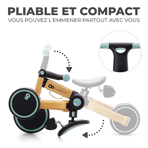 Kinderkraft 4TRIKE Tricycle 3en1, Tricycle Pliable, Vélo sans Pédales, Vélo Bébé, Mini Draisienne, Trotteur, Selle réglable, Trois Roues, De 12 Mois à Environ 5 Ans, 25kg, Bleu