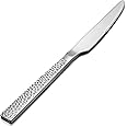 E-far Hammered Dinner Knives Set of 12, 8.9 Inch Stainless Steel Serrated Steak Butter Knife for Home Kitchen Restaurant, Modern Design & Square Edge, Mirror Finish & Dishwasher Safe