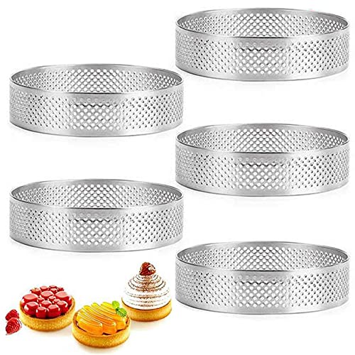 Dasing 5pcs Round Tart Rings, Stainless Steel Fruit Pie Quiche Cake Mould 9cm for Dessert