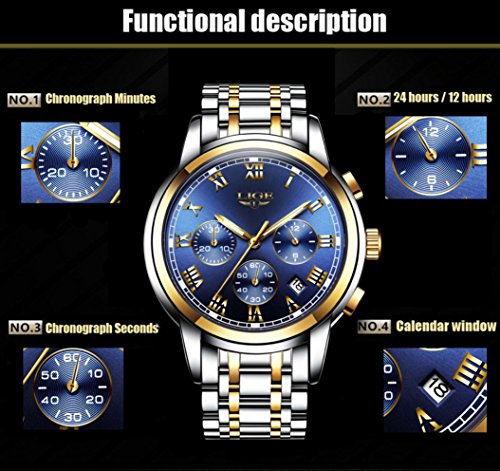 LIGE Men's Quartz Stainless Steel Watch, ColorBl