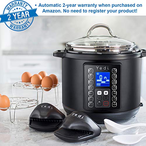 Total Package 9-in-1 Black Instant Programmable Pressure Cooker, with Endless Recipes and Deluxe Accessory Kit by Yedi Houseware (6 Qt) - Thumbnail 2