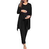 SWOMOG 3pcs Maternity Nursing Robe Set Labor Delivery Double Layer Pajamas Set Postpartum Breastfeeding PJS, S-XXL