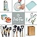 PortoFino 5 Pc. Kitchen Utensil Set/Premium Natural Beech Wood & Silicone/Home Cooking Utensils/Wooden Food Prep Tools/Soup Ladle, Slotted Spoon, Solid Spoon, Turner, Large Spatula