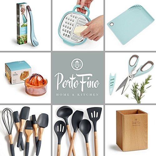 PortoFino 5 Pc. Kitchen Utensil Set / Premium Natural Beech Wood & Silicone / Home Cooking Utensils / Wooden Food Prep Tools / Soup Ladle, Slotted Spoon, Solid Spoon, Turner, Large Spatula
