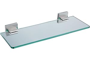 KOKOSIRI Wall Shelves Floating Bathroom Glass Shelf for Kitchen Storage, 12'' x 5.6'' Tempered Glass Wall Mounted Brushed Stainless Steel B1106BR-L12