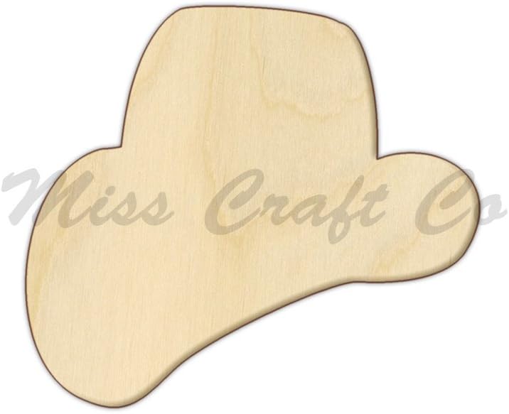 Cowboy Hat Wood Shape Cutout, Wood Craft Shape, Unfinished Wood, DIY Project. All Sizes Available, Small to Big. Made in the USA. 9 X 7.9 INCHES