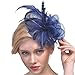 FeiYu Crafts Feather Mesh Net Sinamay Fascinator Hat With Clip and Headband For Cocktail (Navy)