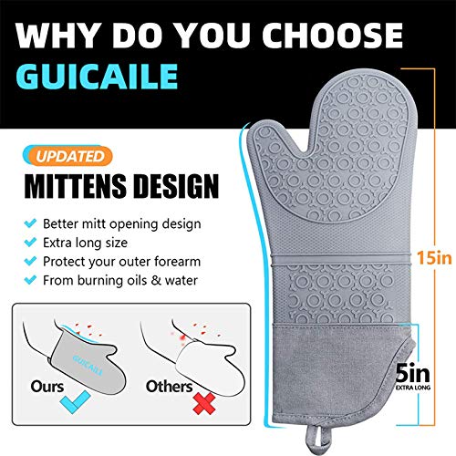 Extra Long Silicone Oven Mitts Baking Set and Pot Holders, 6Pcs Quilted Liner Heat Resistant Non-Slip Gloves with Mini Oven Gloves, Hot Pads for Kitchen Baking Cooking