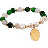 Catholic Town St. Jude Thaddeus Bracelet with Stainless Steel Medal and Pearl beads (SSBSJT-DGWG)