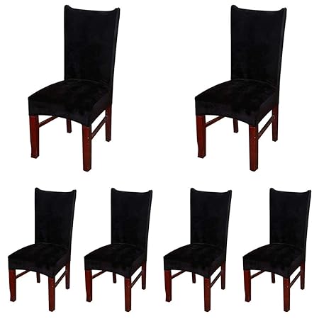 smiry Velvet Stretch Esszimmer Stuhlhussen, Weiche abnehmbare waschbar Esszimmerstühle Schonbezüge, 6er Set, Schwarz