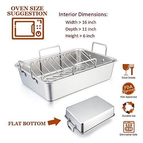 Roasting Pan, Efar 14 Inch Stainless steel Turkey Roaster with Rack