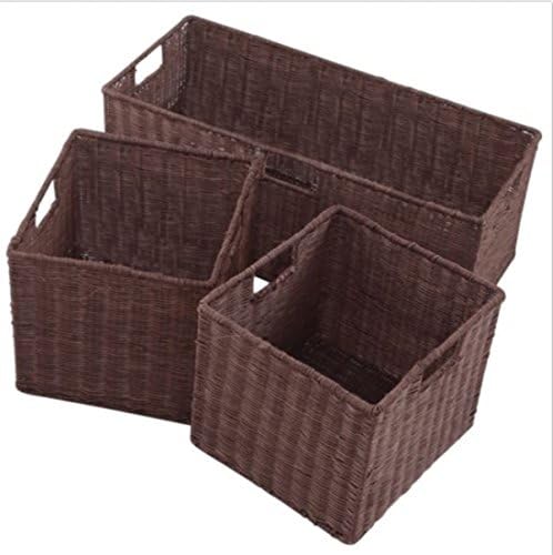 zhani88 3 pc Rattan Wicker Nesting Rectangular Storage Container Basket Bins Buckets Set
