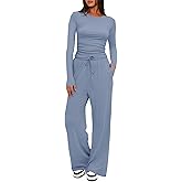 Darong Women's 2 Piece Lounge Sets 2026 Long Sleeve Tops and Wide Leg Pants Set Matching Travel Airport Outfit