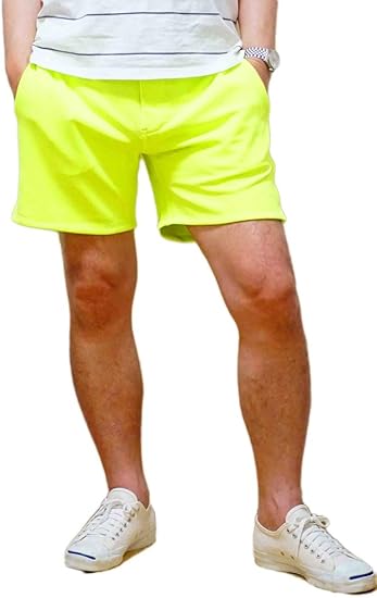 Amazon ショートパンツ メンズ 蛍光色 ネオンカラー ストレッチ 水陸両用 ハーフパンツ 短パン 半ズボン ショーツ L イエロー ショートパンツ 通販