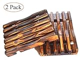 MelonBoat 2 Pack Country Style Wood Shower Soap Dish Set, Wooden Soap Saver Holder, Antiqued Dark Brown, Rectangle Concave