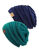 Unisex Trendy Warm Chunky Soft Stretch Cable Knit Slouchy Beanie Skully (Gift Set- Teal and Navy),One Size