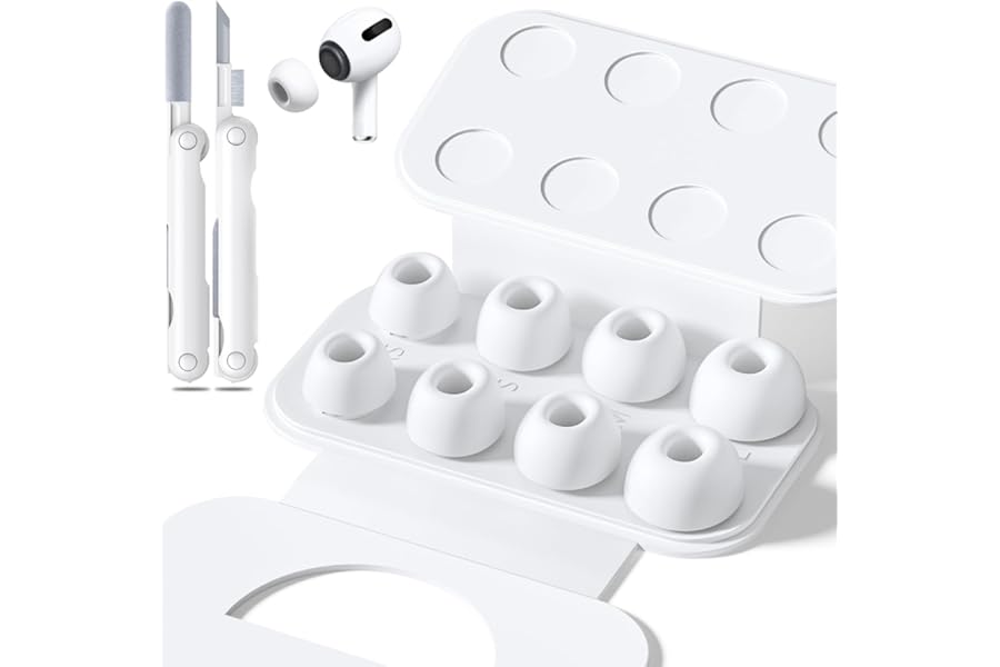 4 Pairs Replacement Ear Tips for AirPods Pro 2nd/1st Generation with Portable Storage Box & Cleaner Pen,Noise Reduction Holewith & Built-in dust Guard Screen,Silicone EarTips(White)